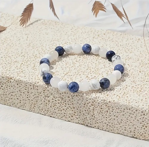 CALMING Howlite Sodalite Aquamarine Natural Stone Crystal Bead Anxiety Bracelet - Picture 5 of 8
