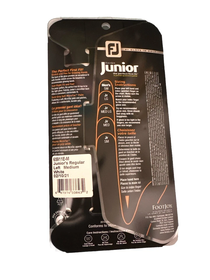 FJ Footjoy JUNIOR Идеальная Первая Подгонка Белая Левая Перчатка для Гольфа, Junior Средняя НОВАЯ - Изображение 2 из 2