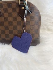 leather Navy Blue Heart bag charm Keychain Car Key Fob handmade gift new