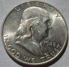 1948d UNC Silver FRANKLIN 1/2$ NICE WHITE COIN