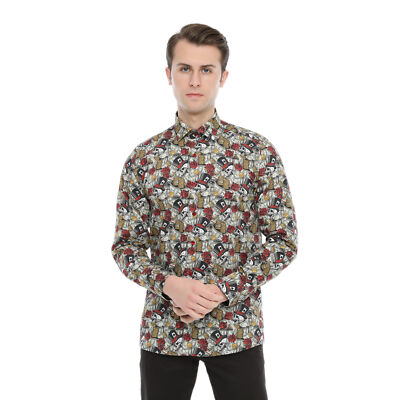 Xact Mens Gambling Skulls Print Long Sleeved Shirt, Regular Fit