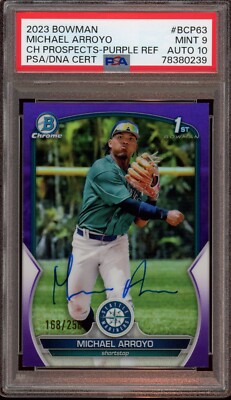 Michael Arroyo 2023 Bowman Chrome Purple Refractor Auto /250 Psa 
