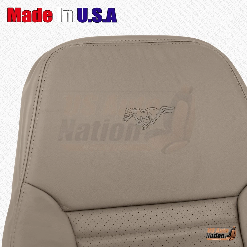 1999 -2004 Ford Mustang GT Driver parte inferior e superior capa de assento de couro perfurado bronzeado - Imagem 2 de 4