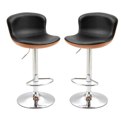2 Piece Modern Barstools with Backrest Counter Chairs with Footrest Swivel Black - Picture 1 of 10