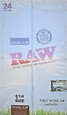 24ct RAW Natural Unrefined Organic Hemp Rolling Papers 1 1/4 Size - US Seller