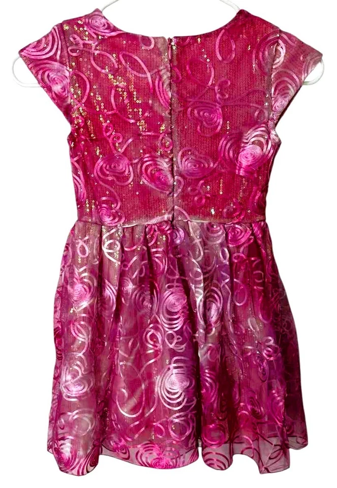 NUEVO Vestido de fiesta de vacaciones Lipstik para niñas talla 6x manga corta rosa brillante lentejuelas Foto 3 de 4