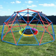 10FT Climbing Dome w/LED Saucer Swing Jungle Gym for Kids 800lb Outdoor Backyard