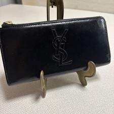 YSL Yves Saint Laurent Leather Long Wallet Round Zip Black Classic Genuine
