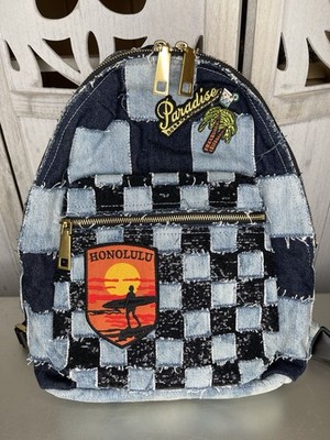 Marc Jacobs Blue Denim Biker Patchwork Shoulder Paradise Backpack