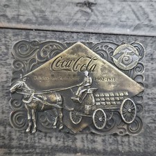 Coca-Cola 75th Anniversary Belt Buckle VTG 1975 Bergamot Brass Opener on Back