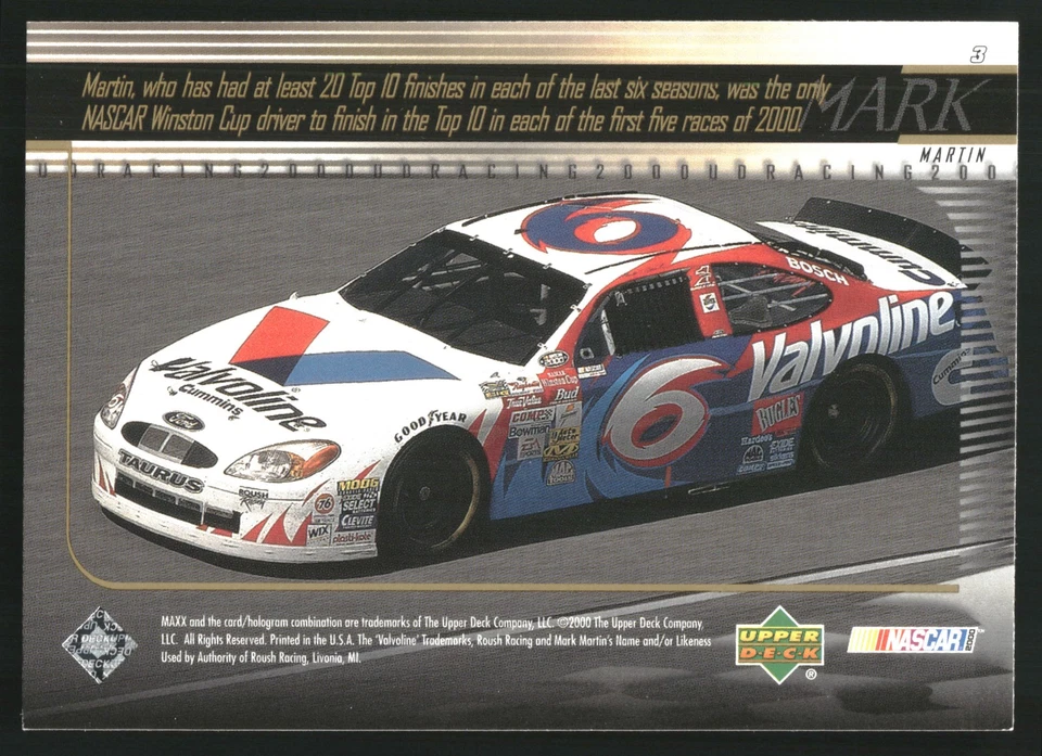 Mark Martin 2000 Upper Deck Racing #3 Roush Racing - Image 2 of 2