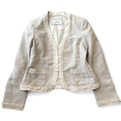 Courreges Tweed Bejeweled Jacket Size 38 Ivory Ruffles