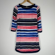 Vince Camuto watercolor striped dress 3/4 sleeves gold zip closure size 6