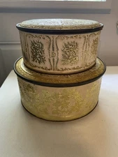 Vintage Guildcraft Gold And Cream White Storage Tin Set Footed With Lids