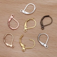 40PCS Brass Earrings Dangle Hook Wires, Gold/Bronze/Rose Gold Tone 10X15mm CEA10