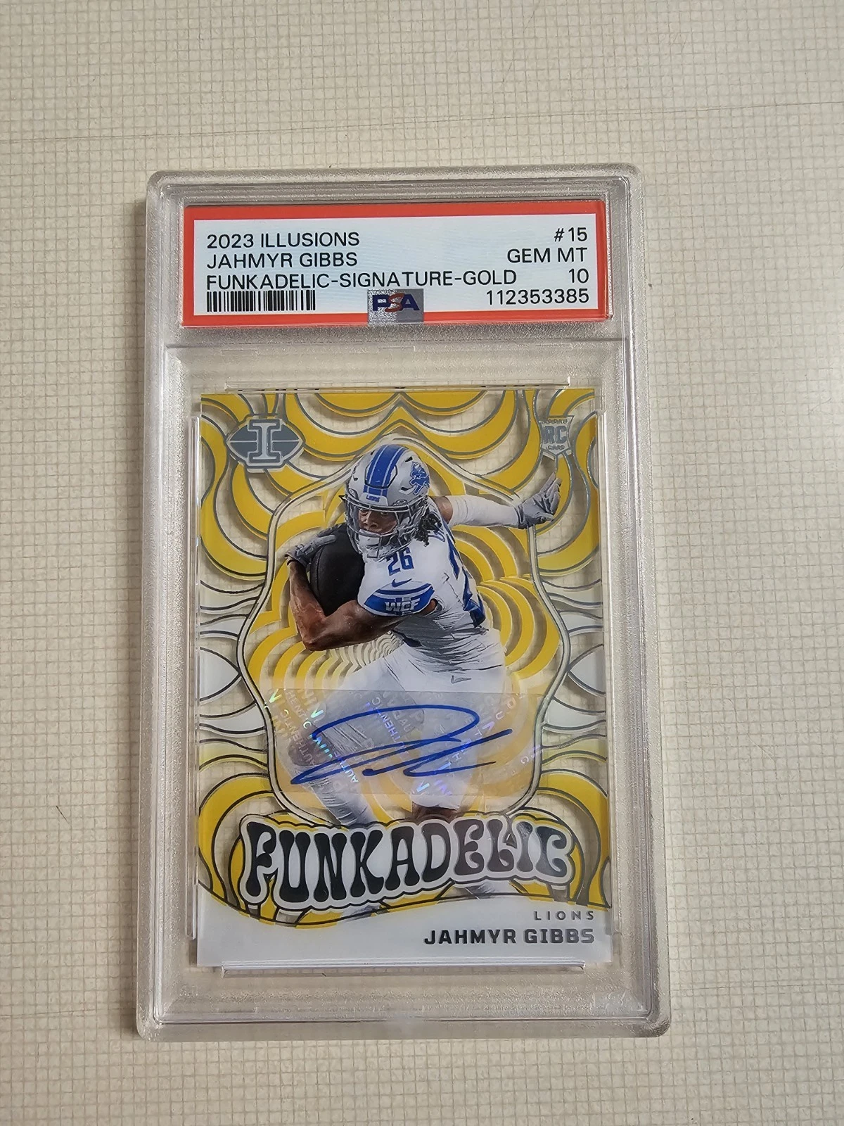 Jahmyr Gibbs Panini Illusions Funkadelic #15 Signature-Gold