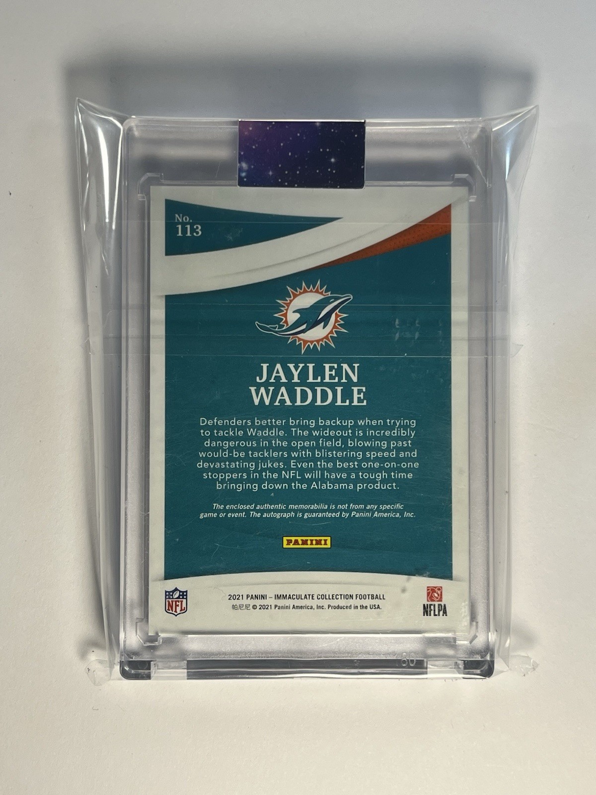 2021 Panini Immaculate /25 Jaylen Waddle #113 RPA Holo Rookie Patch Auto RC SSP view 2