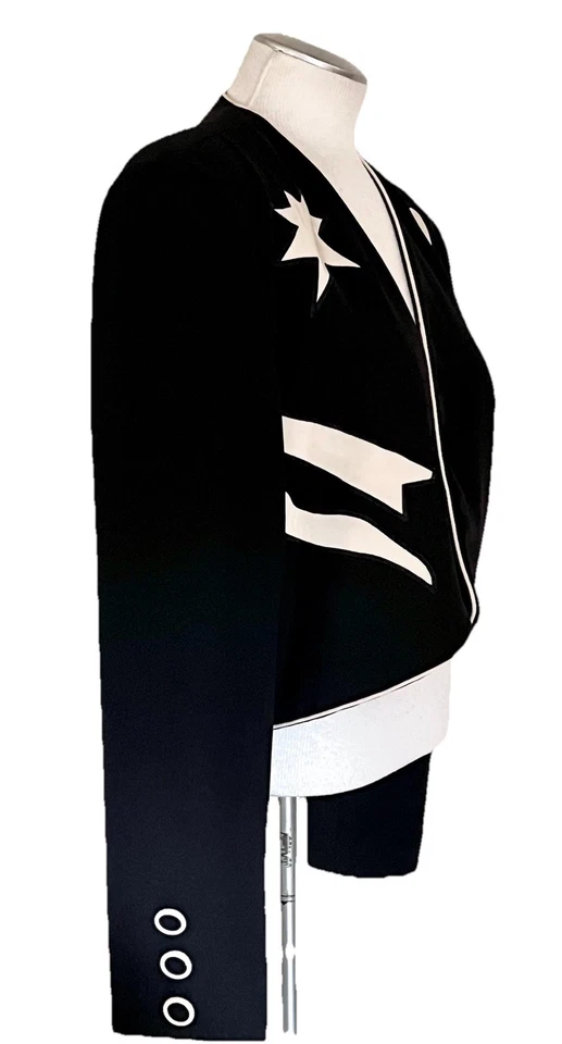 Chaqueta negra vintage años 80 Jeanne Marc apliques geométricos paloma arte para usar L 16/18 Foto 3 de 4