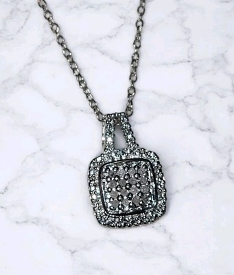 Signierter Art Deco Stil echter Diamant Anhänger rhodiniert 19'' zierliche Kette