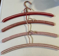Vintage LOT OF 4 Pink  Red Crocheted Wooden Covered Clothes Hangers
