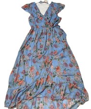Band of Gypsies Maxi Dress  XL Floral Blue Boho Long Flowy Feminine Faux Wrap