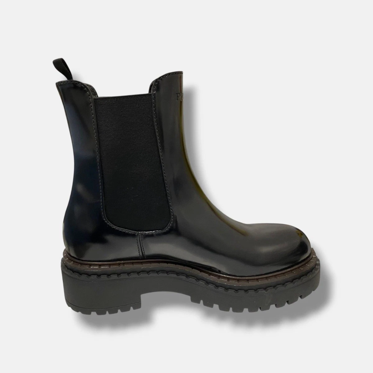 Prada Black Leather Platform Chelsea Boots Women’s EU 37.5 Made in Italy PRADA Chelsea Boots for Women for sale | eBay main image 2