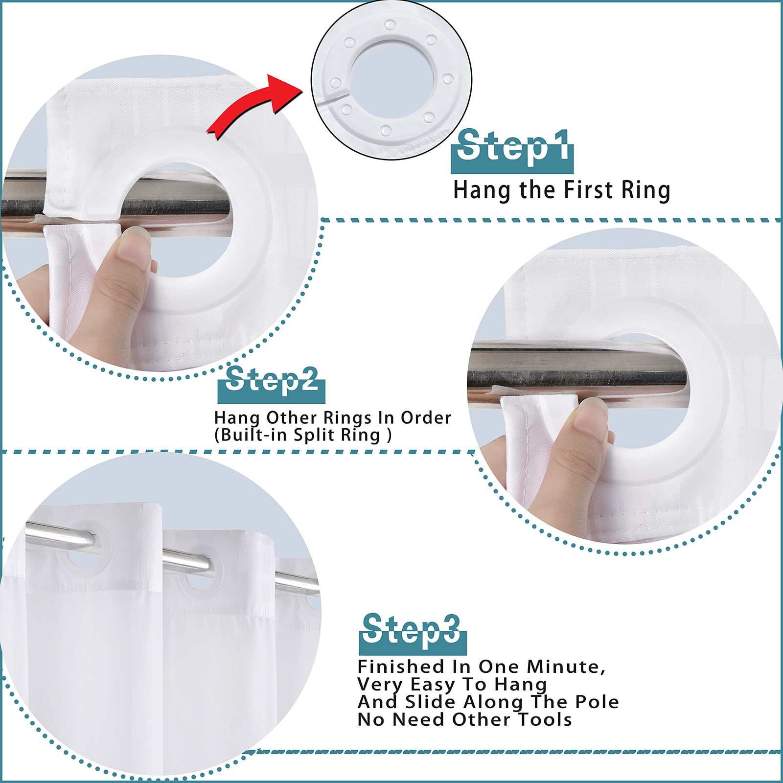 Extra Wide No Hook Shower Curtain with Snap in Liner Set, 108" x 74" Hotel Lu...