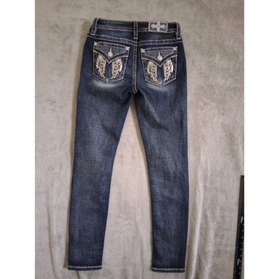 Miss Me Flap Pocket Wings Jeans Sz 26 Mid Rise Skinny Dark Wash Rhinestone Biker