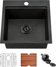 18x18 Inch Black Bar Sink drop in 9 Inch Deep 16 Gauge Stainless Steel Topmount