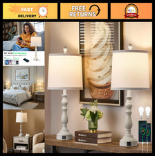 Set of 2 Farmhouse Table Lamps 23'' with USB Ports, Retro Bedside Lighting, 3 Co