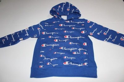 Champion Hoodie Youth Boys S Small Blue Hooded Sweatshirt All Over Print