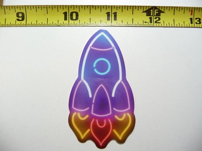 SPACE SHIP ROCKET FLAMES SMALL STICKER DECAL NEON STYLE FUNNY VINYL