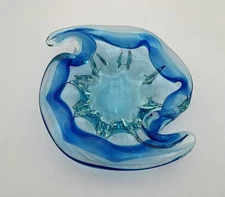 Vintage 10" Murano Style Heavy  Art Glass Bowl  Aqua Blue Home Decor MCM