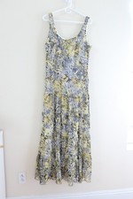 Nine West Multi Tier Chiffon Women's Size 16 Floral Yellow Summer Maxi Dress