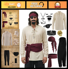 9 Pcs Pirate Costume Set for Men - Medieval Renaissance Viking Outfit with Shirt