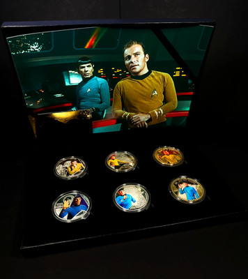 Star Trek Kirk Spock 6 Coin Set Gold & Silver Plated Colorized Display Case COA