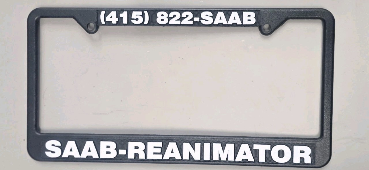 RARE Vintage Saab Reanimator Black Plastic License Plate Frame 900 9000 Viggen