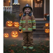 Fireman Firefighter Halloween Costume Overalls Jacket Hat Unisex Kid 5 6
