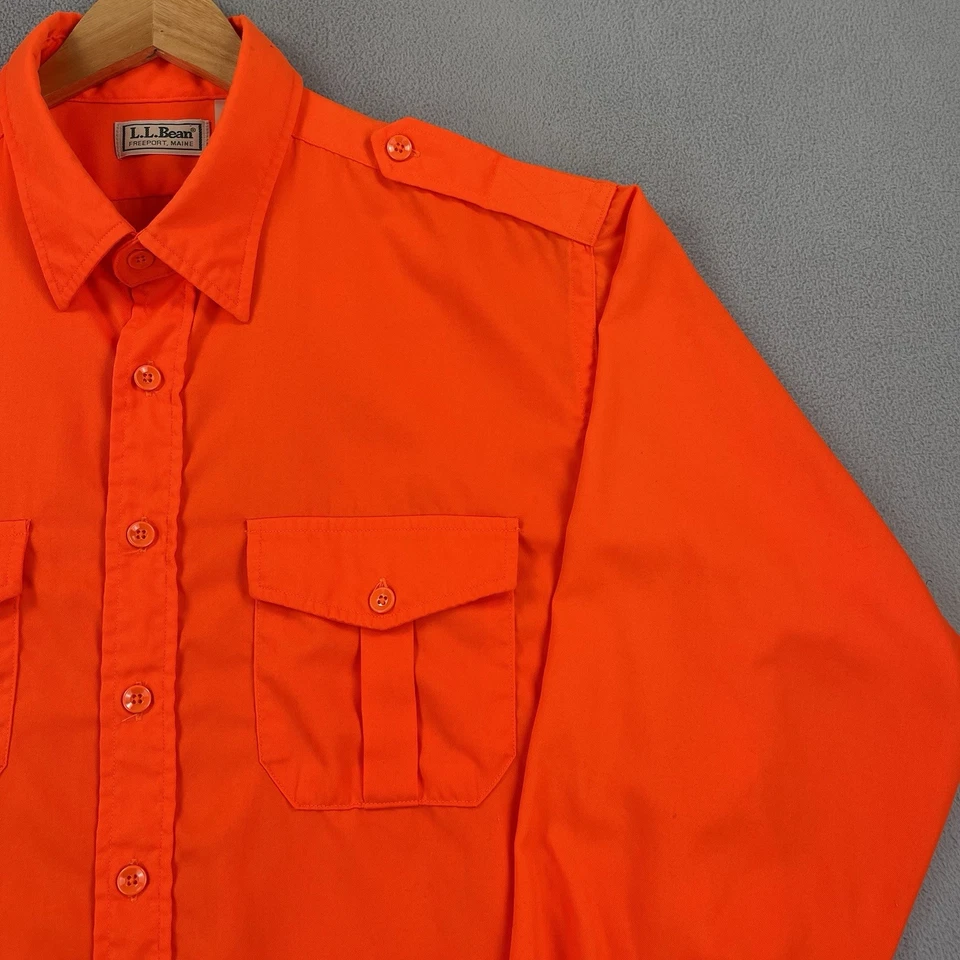 Vintage LL Bean Shirt Mens XL Blaze Orange Button Up Long Sleeve Made In USA 80s - Image 2 of 4