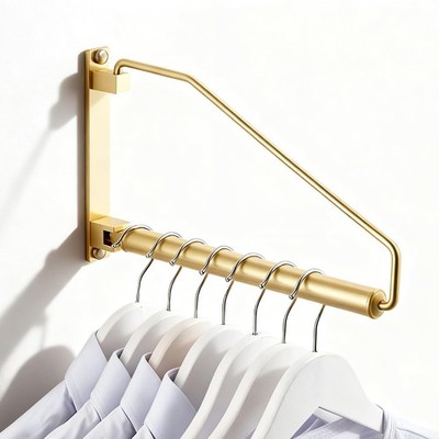 NEWRAIN Folding Wall Mounted Clothes Hanger Rack Clothes Hook Solid Brass wit...