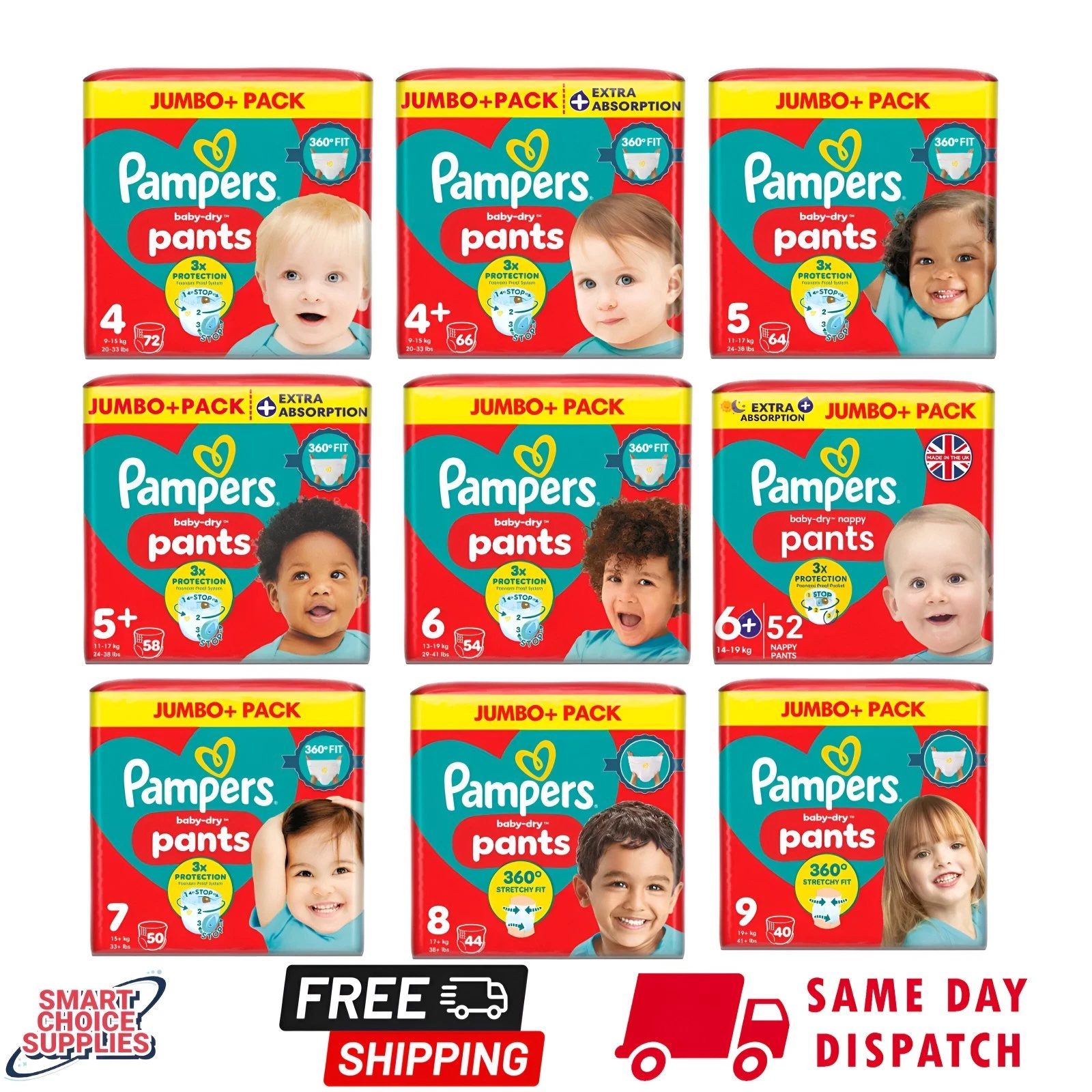 Pampers Pants Nappy Nappies Diapers Baby Pull-Up Size 4-9 / 9-19kg Jumbo Pack Uk
Opens in a new wind