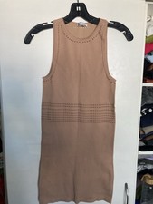 Zara Women Bodycon Mini Dress XS/S Beige Ribbed Stretch Round Neck Pullover