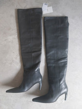 H&M Studio Real Leather Grey over the knee thigh high Boots Size 5
