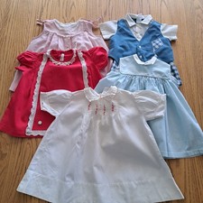 Vtg Baby Clothes White Hand Made Dress Red Nanette Dress Kippe Togs 2 Striped