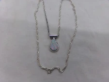 Estate Find! Signed 925 Sterling Silver 16" Necklace Teardrop Iridescent Pendant