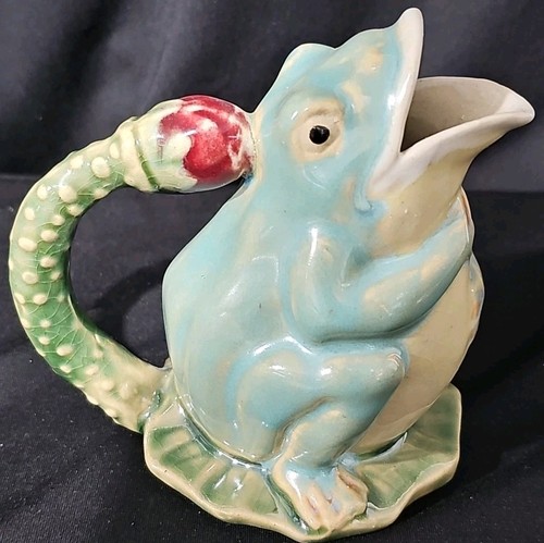 Vintage Classic Majolica Frog Ceramic Creamer And Sugar Set 5"T Henriksen Import - Picture 11 of 12