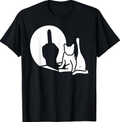 Cat Shadow Funny Middle Finger Gesture T-Shirt