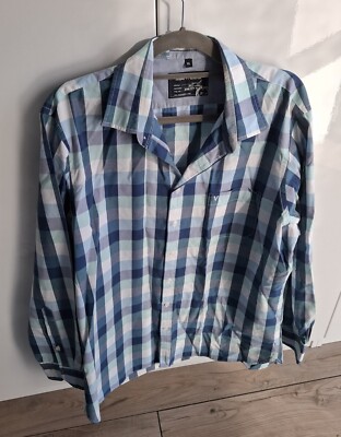 Herren Hemd Langarm Marvelis Kariert Blau Weiß Türkis Gr. XL