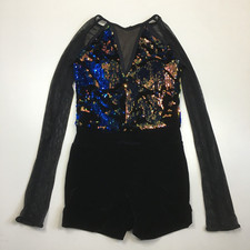 WEISSMAN Womens sz Small/XS Black MultiColor Sequin Dance One Piece Romper
