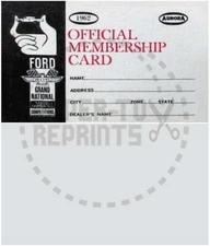 AURORA FORD GRAND NATIONAL MODEL MAKING COMP.  MEMBERSHIP CARD - VINTAGE REPRINT